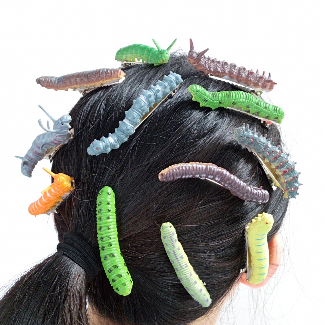 12Pcs Hand-Painted Caterpillar Hair Clip Women Girl Animal Design Handmade Resin Hairpin Halloween Hair Accessories